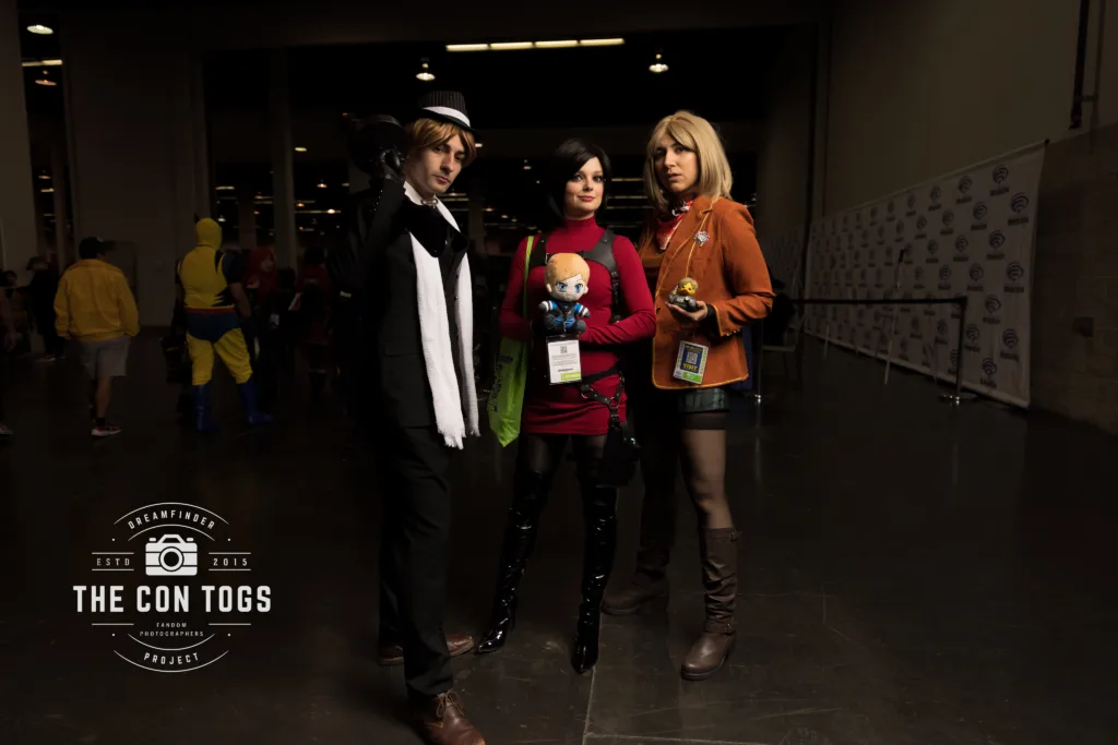Cosplay of Jill Valentine, Leon Kennedy, and Ada Wong from Resident Evil at WonderCon 2024